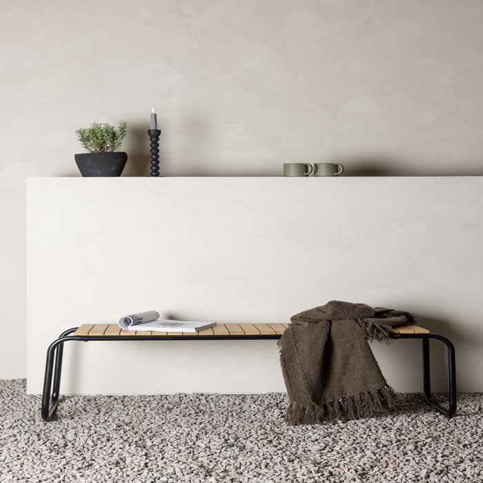Jonas tuinbank naturel - 136 x 46 cm - buitenbank - bankje - hout - metaal - bruin