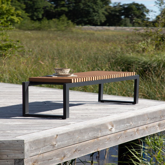 Karl aluminium tuinbank bruin - 140 x 45 cm - buitenbank - bankje tuin - metaal - polywood