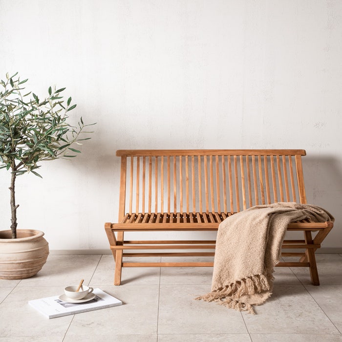 Joan houten tuinbank naturel - 100 x 62 cm - buitenbank - bankje tuin - teak - bruin