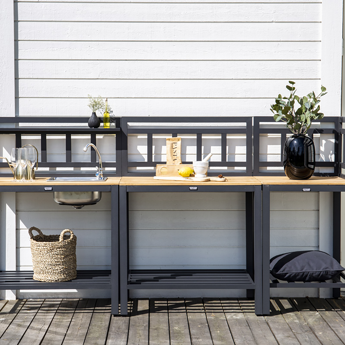 River hoekelement buitenkeuken zwart - aluminium - teakhout