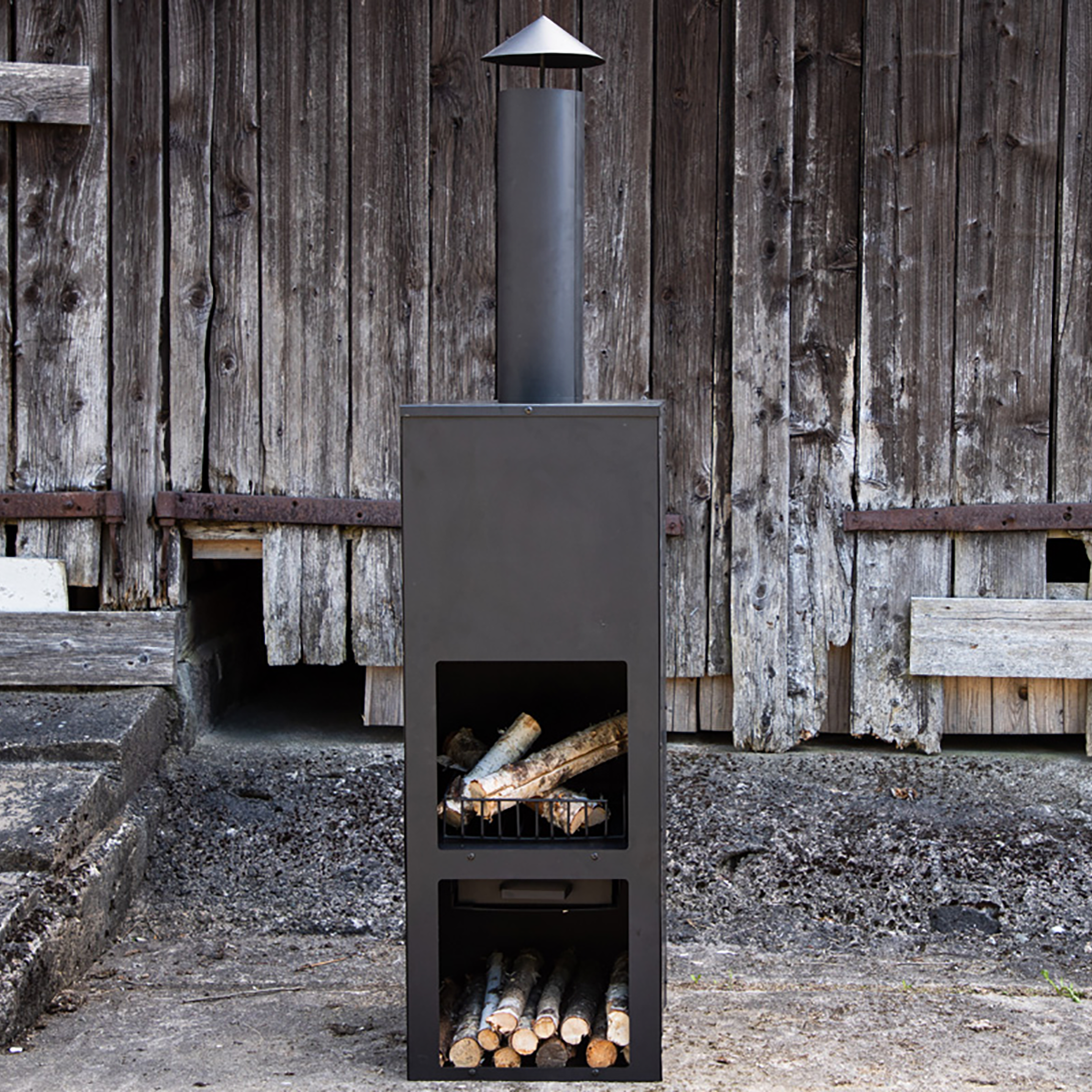 Niklas metalen tuinhaard zwart - met schoorsteen - vuurkorf - stalen