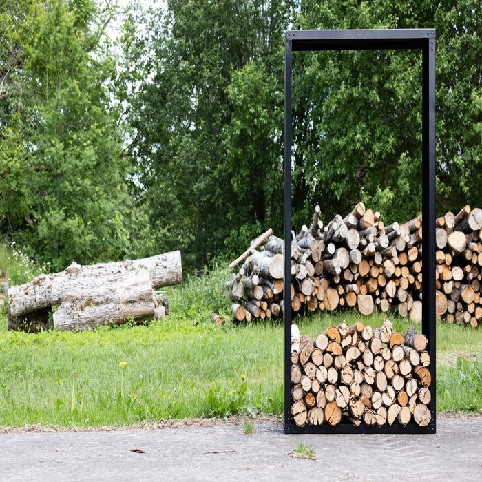 Gustav stalen houtopslag zwart - 100 x 180 cm - haardhoutopslag - brandhoutrek - metaal - bruin