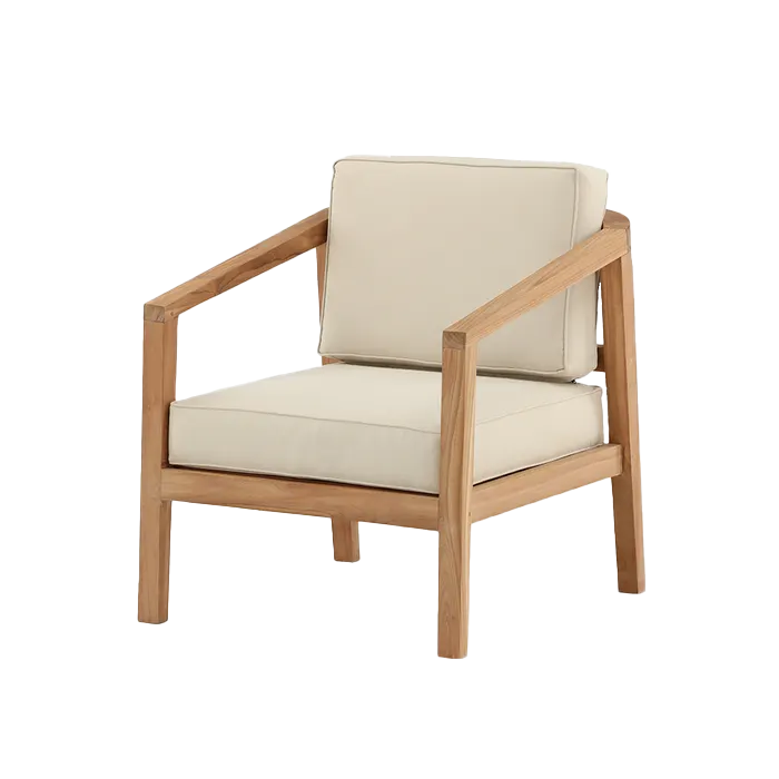 Frida houten tuin loungestoel beige - met zitkussens