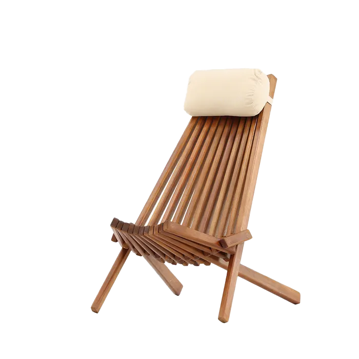 Bastian houten tuin loungestoel naturel - met hoofdkussen