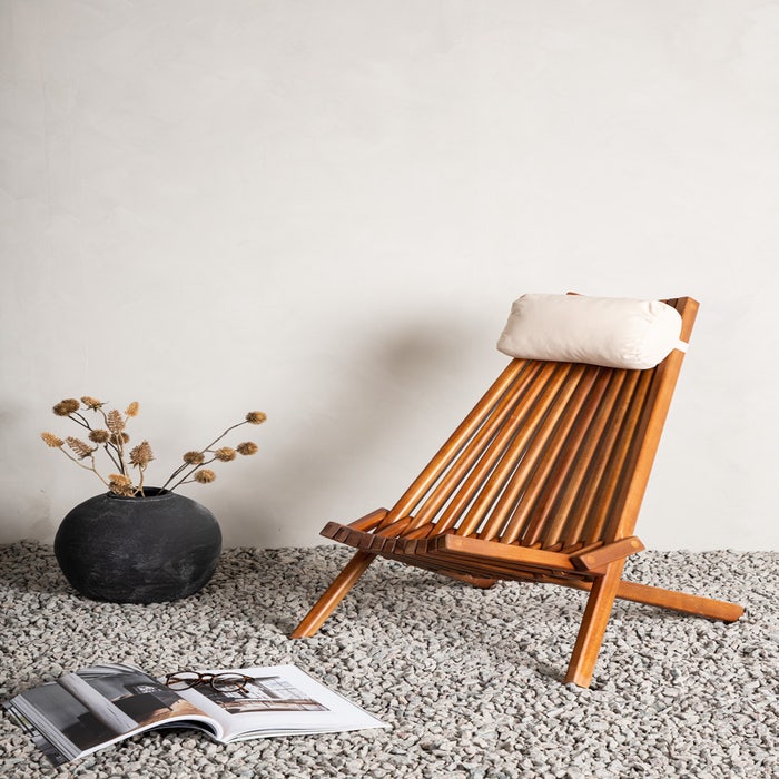 Bastian houten tuin loungestoel naturel - met hoofdkussen - lounge - relax - tuinfauteuil