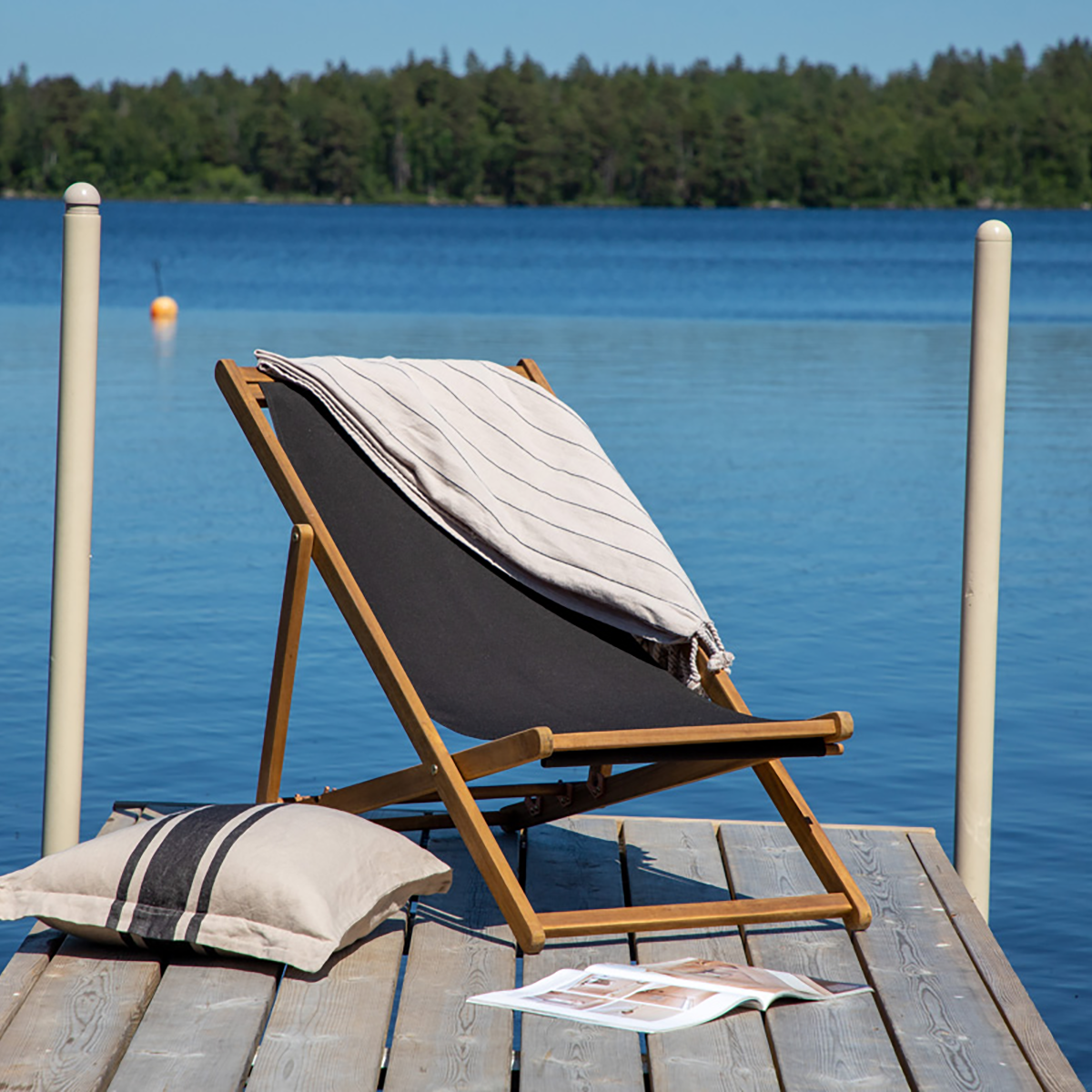Bern inklapbare houten tuinstoel zwart - ligstoel - strandstoel - hout - opvouwbare - inklapbaar