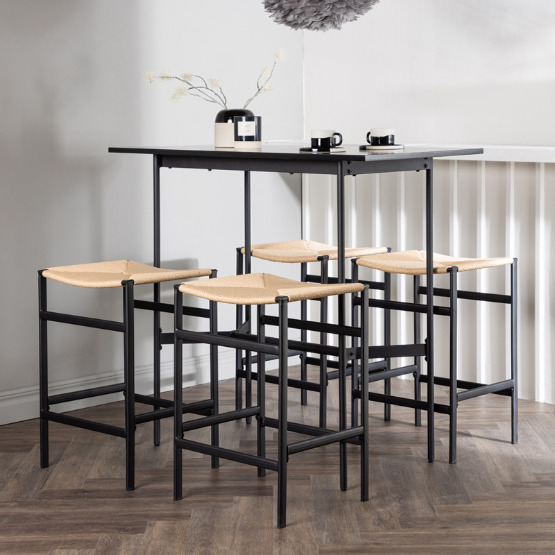 Roan metalen barkruk zwart - met rotan zitting - 66 cm - kookeiland - rotan - industriele - keuken - 65 cm - kopen