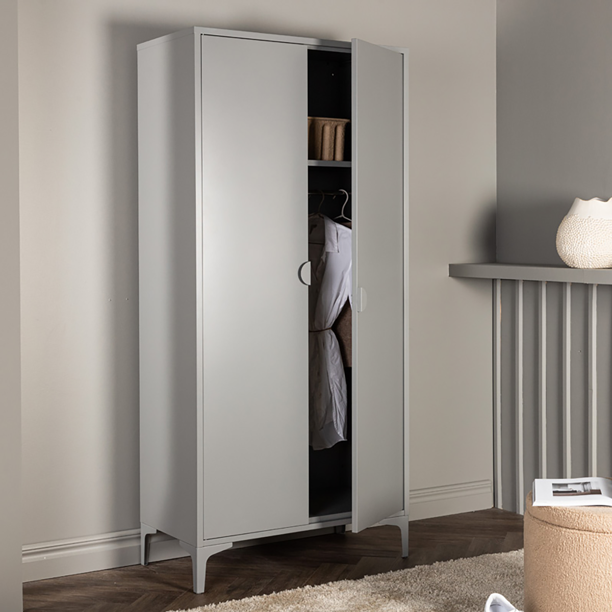 Raf metalen kledingkast lichtgrijs - 183 x 85 cm - garderobekast - grijs - hoge - hang - kopen - 2 deurs - industrieel - met planken - locker