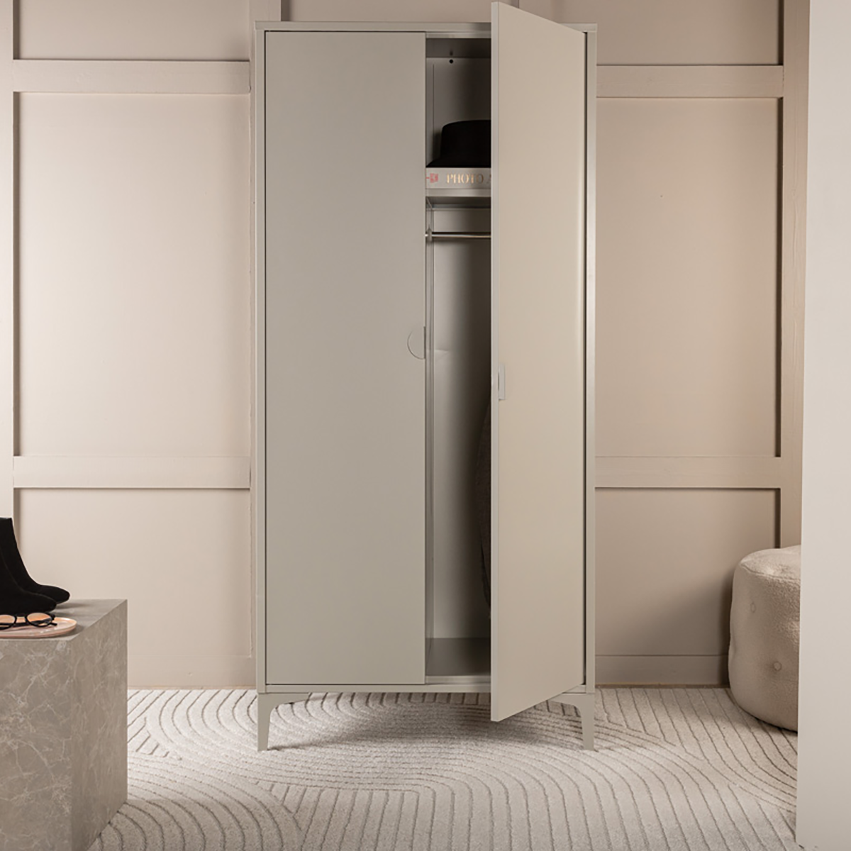 Raf metalen kledingkast beige - 183 x 85 cm - garderobekast - hoge - hang - kopen - 2 deurs - industrieel - met planken - locker