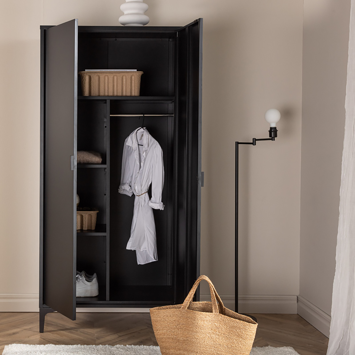 Raf metalen kledingkast zwart - 183 x 85 cm - garderobekast - hoge - hang - kopen - 2 deurs - industrieel - met planken - locker