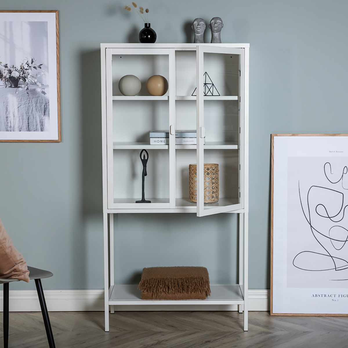 Claes metalen vitrinekast wit - 75 x 150 cm - opbergkast - glas - industrieel - stalen - keuken - moderne - dressoir