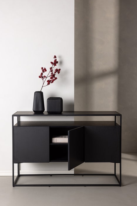 Cedric houten dressoir zwart - 120 x 45 cm - opbergkast - sideboard - industrieel - modern - metaal - zwart hout - scandinavisch