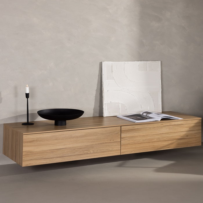 Leona houten dressoir naturel - 160 x 35 cm - opbergkast - ladekast - tv meubel - hout - landelijk - modern - lades - scandinavisch - bruin