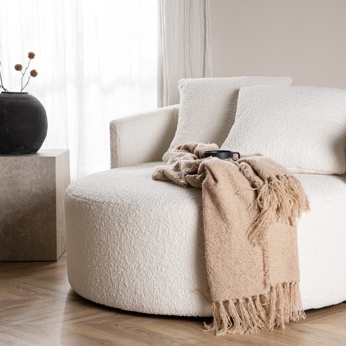 Kathleen loveseat teddystof wit - fauteuil - loungestoel - rond - creme - 2 personen
