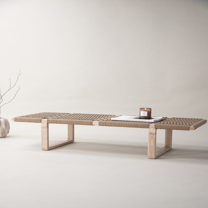Jukka metalen bankje naturel - 140 x 36 cm - zitbankje - beige - taupe - bruin