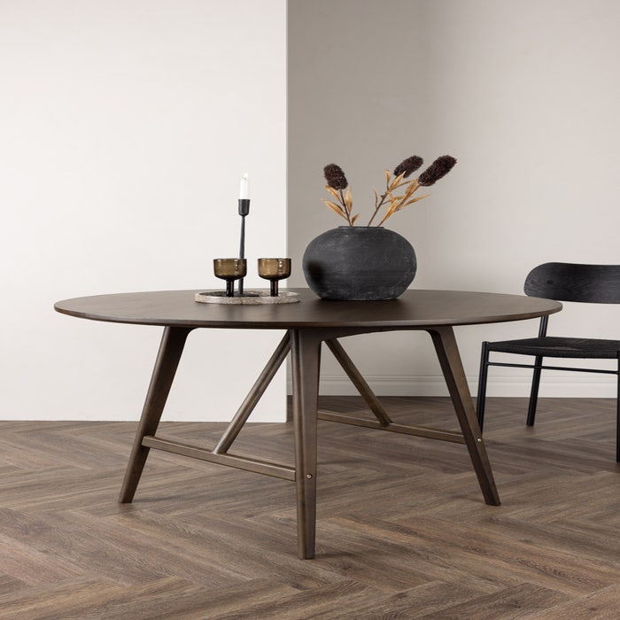Esra houten eettafel donkerbruin - Ø100 cm - eetkamertafel - keukentafel - walnoot - japandi - retro - donker houten