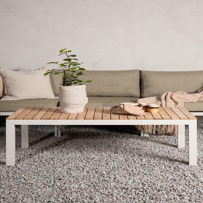 Milena aluminium tuin salontafel beige - 120 x 70 cm - tuintafel - buiten - hout - teak