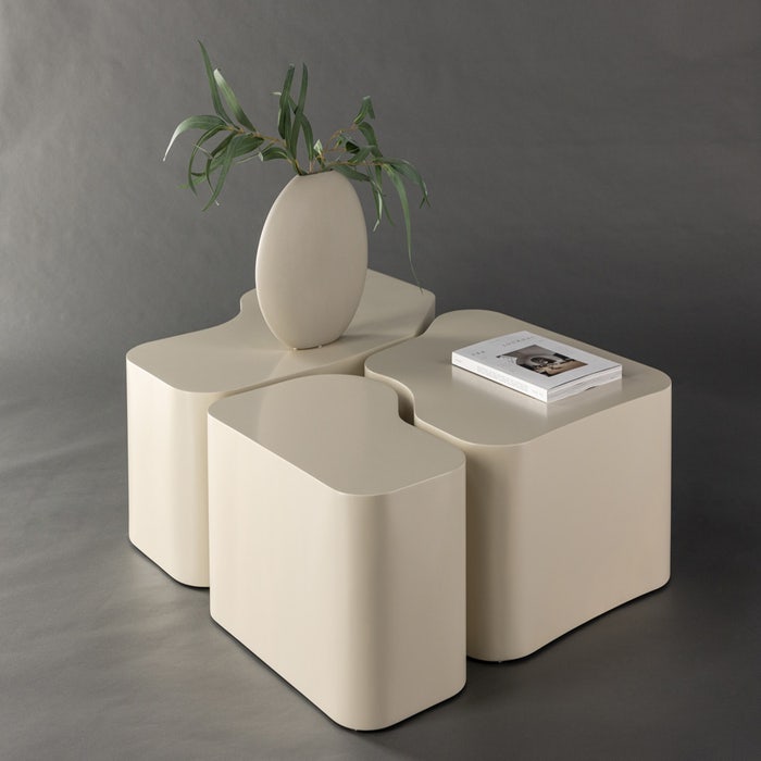 Marilou houten salontafel beige - set van 3 - salontafelset - koffietafel - tafeltje - design - modern - aparte - 3 delig