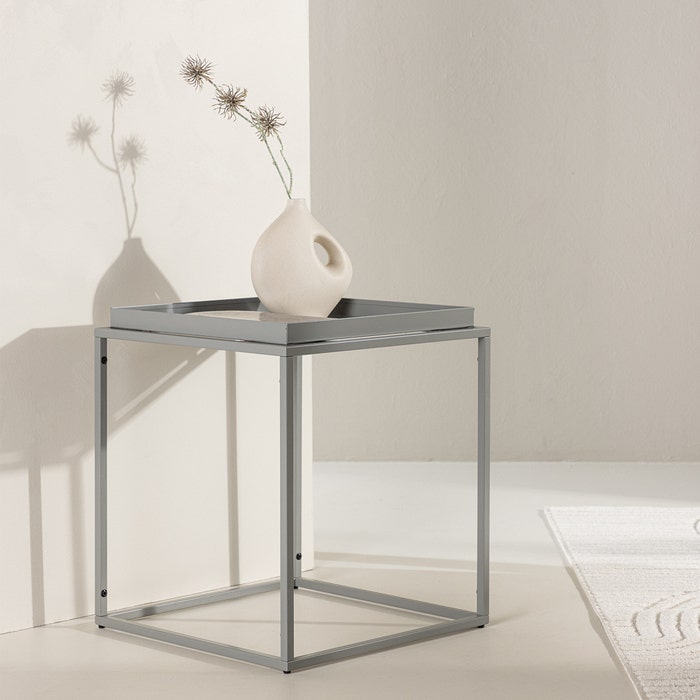 Ferre metalen bijzettafel donkergrijs - 45 x 45 cm - bijzettafeltje - vierkante - moderne - grijs - bank - naast bank - binnen