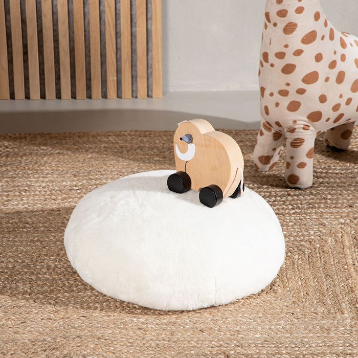 Knut ronde kinderpoef teddy wit – Ø 40 cm - crême - schapenvacht