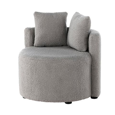 Elina ronde kinderfauteuil teddy grijs – met twee kussens