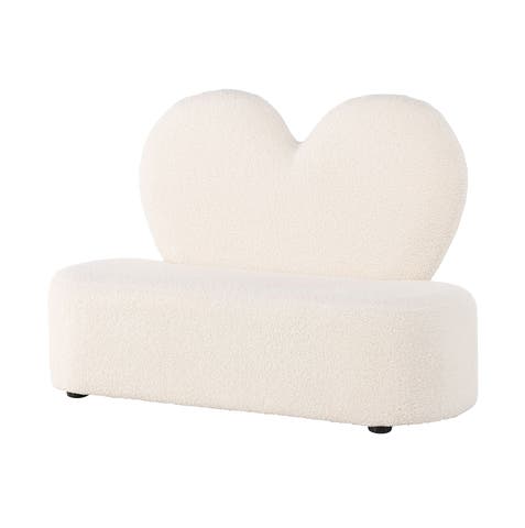 Aryna kinderbankje teddy wit - met hartvormige rugleuning