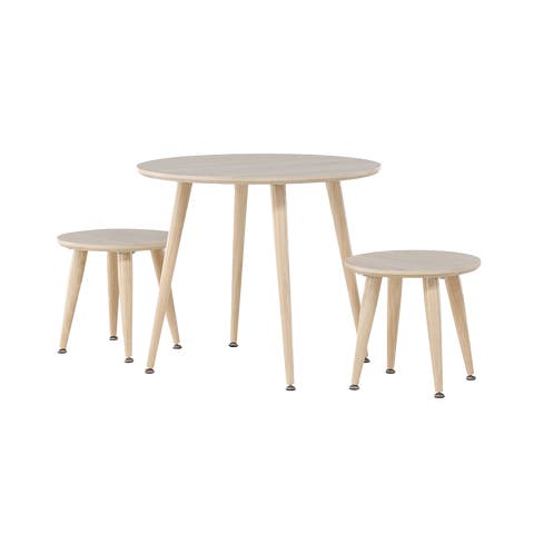 Runar ronde houten kindertafel met krukjes whitewash – set van 3
