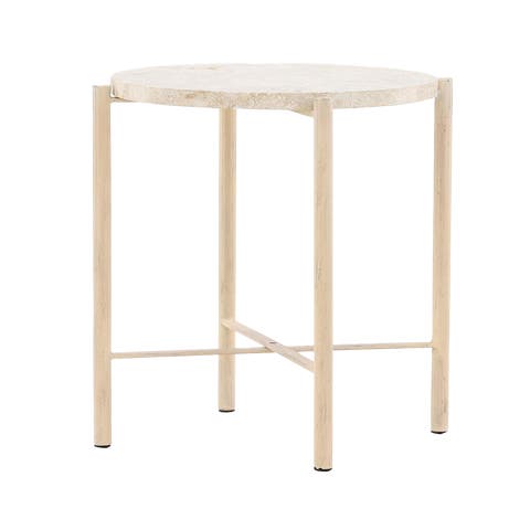 Thora ronde bijzettafel beige - met stenen blad - Ø 40 cm