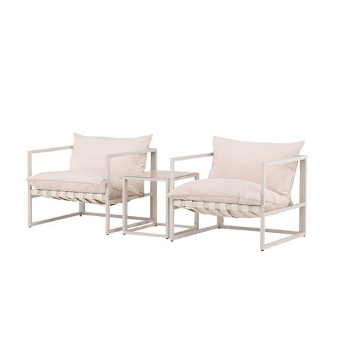 Ebba tuin loungeset beige 3 delig – twee stoelen en een salontafel - met zitkussens