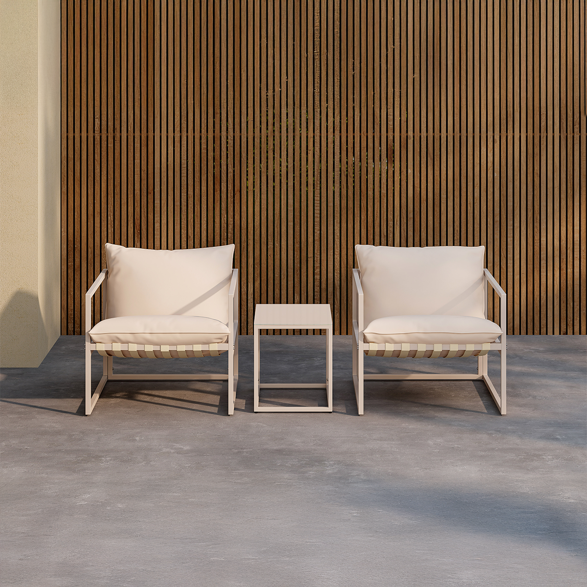 Ebba tuin loungeset beige 3 delig – twee stoelen en een salontafel - met zitkussens tuinset - buiten - 2 persoons - outdoor