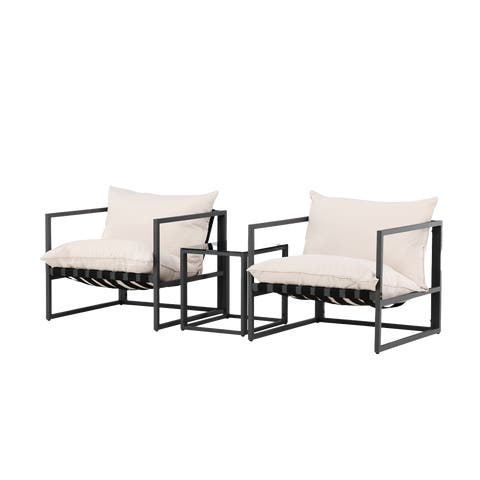 Ebba tuin loungeset zwart 3 delig – twee stoelen en een salontafel - met zitkussens