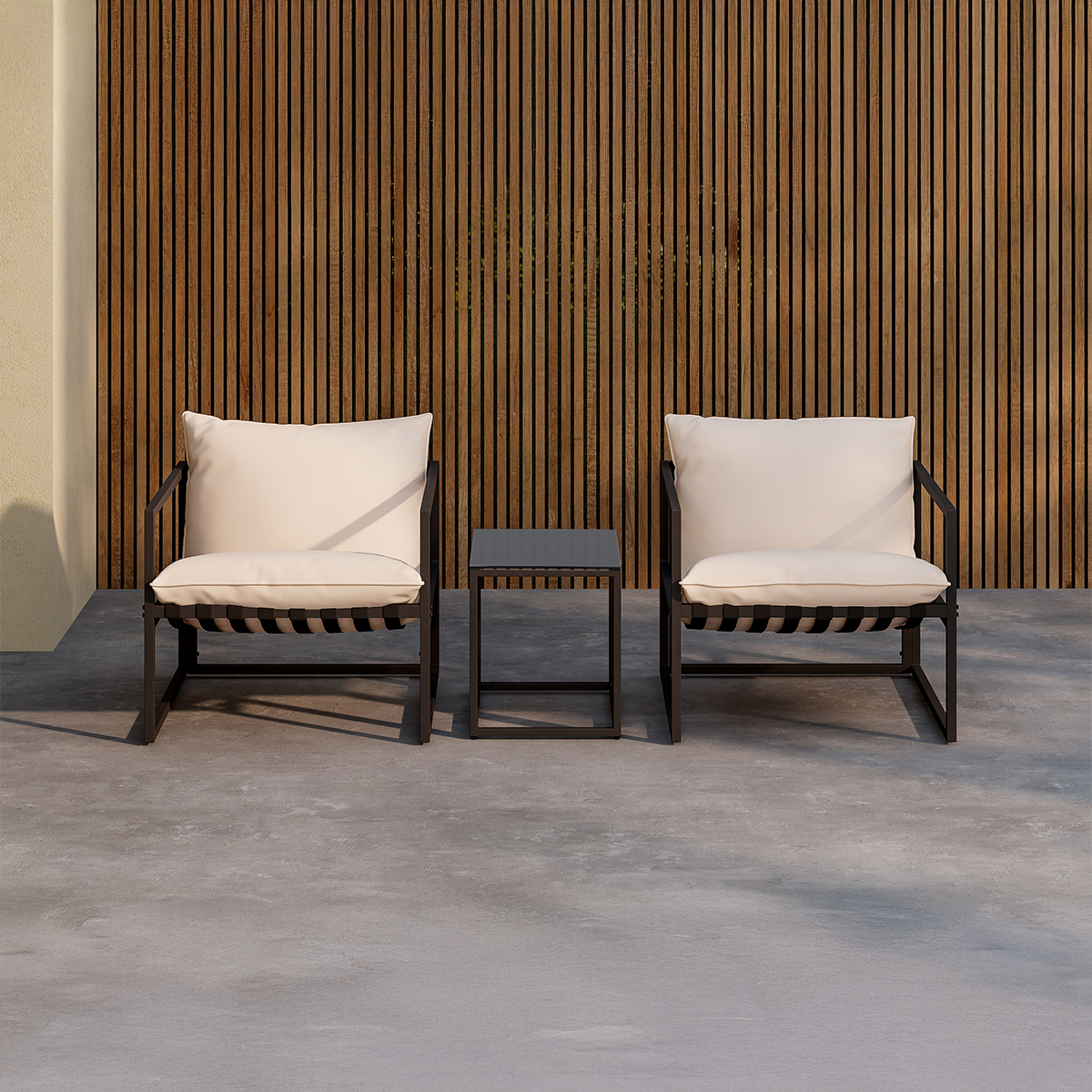 Ebba tuin loungeset zwart 3 delig – twee stoelen en een salontafel - met zitkussens tuinset - buiten - 2 persoons - metaal - outdoor