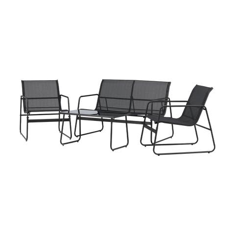 Vidar tuin loungeset 4 delig zwart – tweezits bank, fauteuils en salontafel