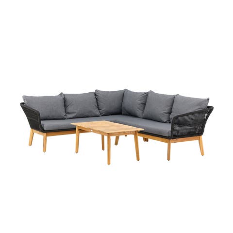 Pam tuin loungeset grijs - hoekbank en salontafel - met zitkussens