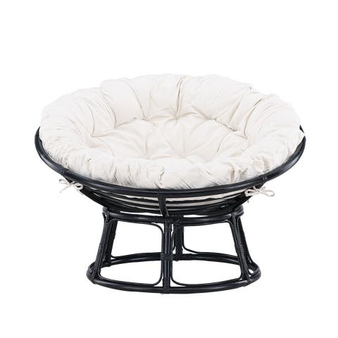 Camiel rotan loungestoel zwart - met wit zitkussen