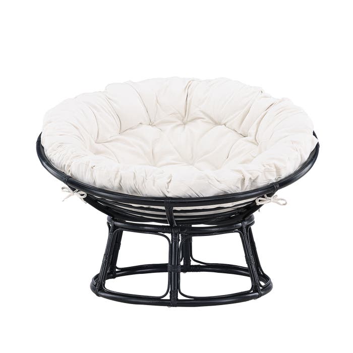 Camiel rotan loungestoel zwart - met wit zitkussen