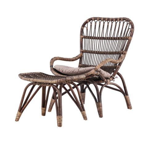 Aida rotan tuin fauteuil donkerbruin - met voetenbankje en zitkussen