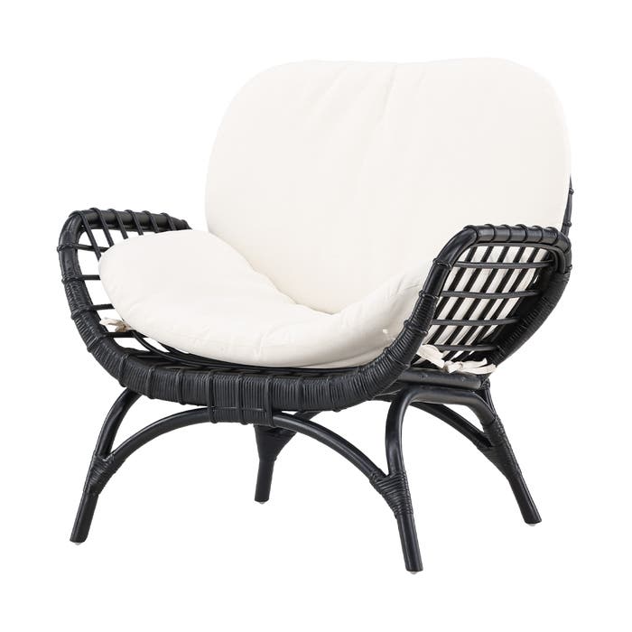 Brenda rotan tuin loungestoel zwart - met witte zitkussens