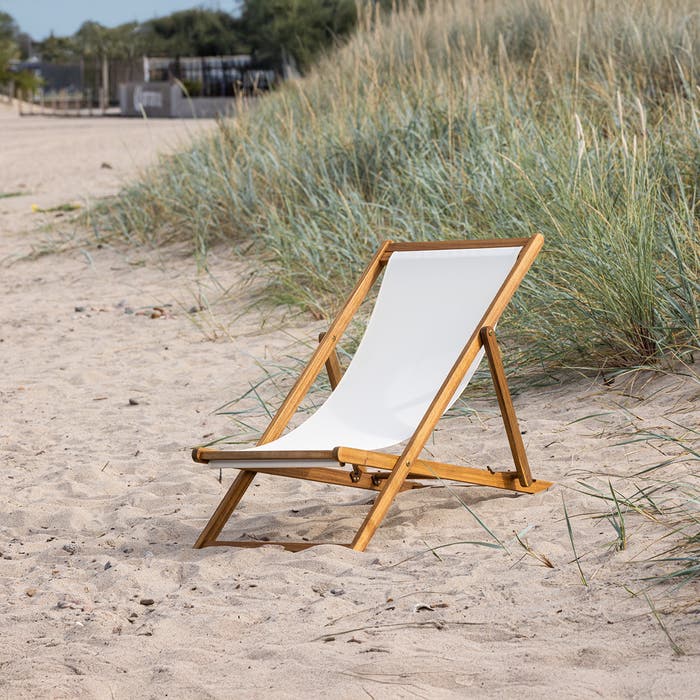 Eileen houten strandstoel naturel met witte zitting - tuin - inklapbaar - acacia -