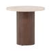 Jente ronde houten bijzettafel donkerbruin met travertine tafelblad- Ø 50 cm