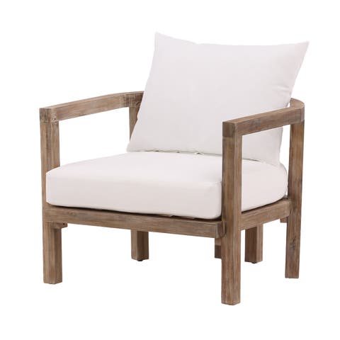 Elio acacia houten tuin lounge fauteuil naturel - met witte zitkussens