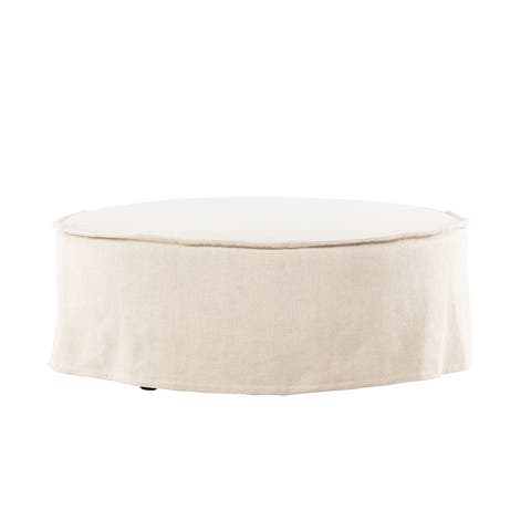 Odette ronde linnen poef beige - Ø 101 cm