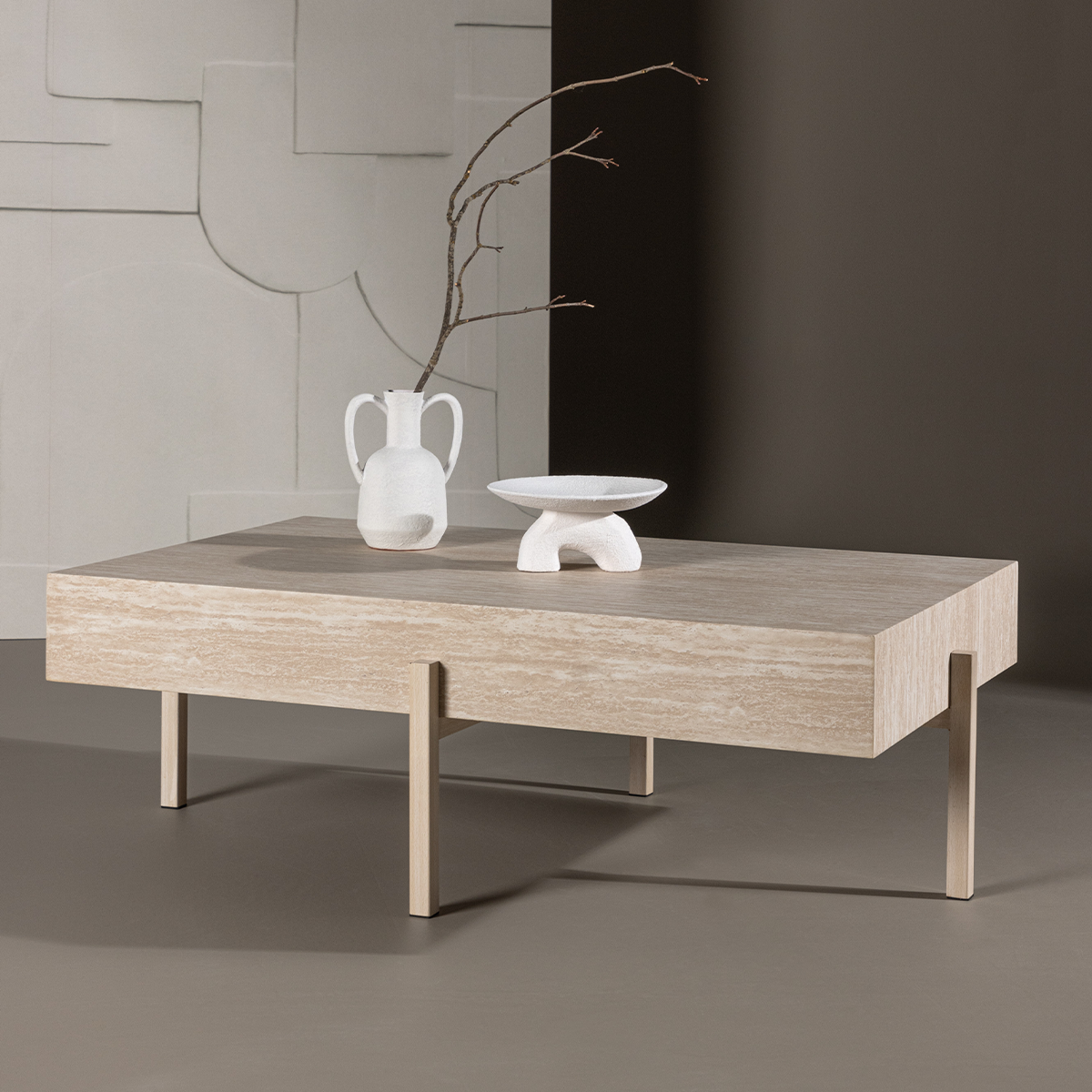 Josia houten salontafel beige - 162 x 82 cm - koffietafel - tafeltje - scandinavisch - modern