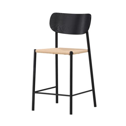 Rian barkruk met rotan zitting zwart - 67 cm