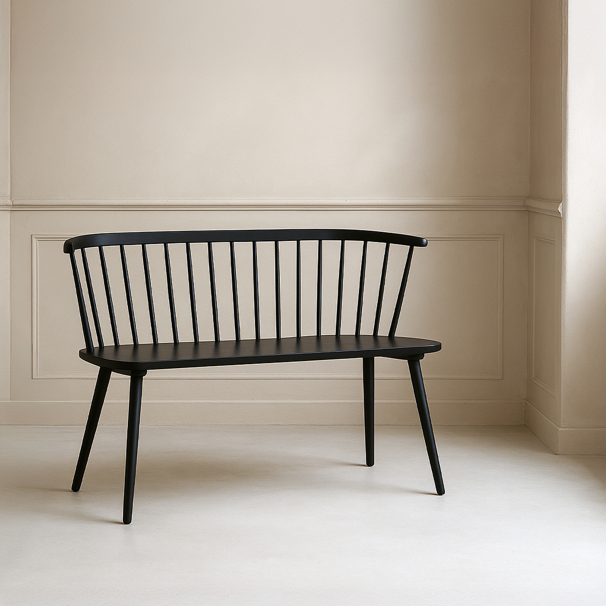 Yuri houten eetkamerbank zwart - 112 cm - bankje - landelijk - spijlenbank - scandinavisch - industrieel