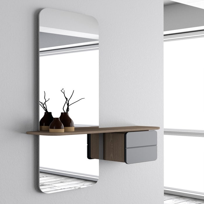 One More Look spiegel anthracite grey - met houten kastje - grote - lange - hal - gang - rechthoek - eiken - langwerpig - voor in de hal - grijs - eikenhout - aan de muur