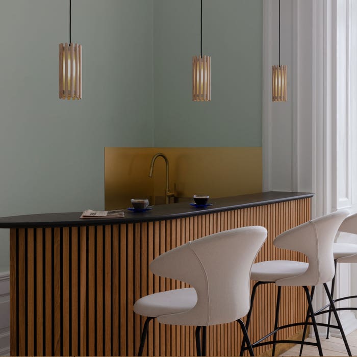  Komorebi Mini hanglamp natural oak - met koordset zwart - Ø 11 cm - eettafel - hout - woonkamer - keuken - klein - scandinavische - design