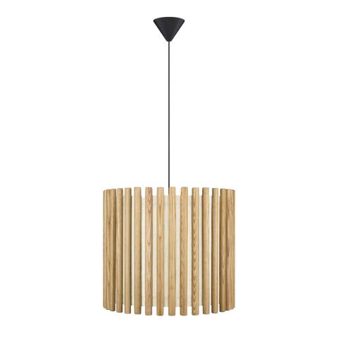 Komorebi Medium hanglamp natural oak - met koordset zwart - Ø 29 cm