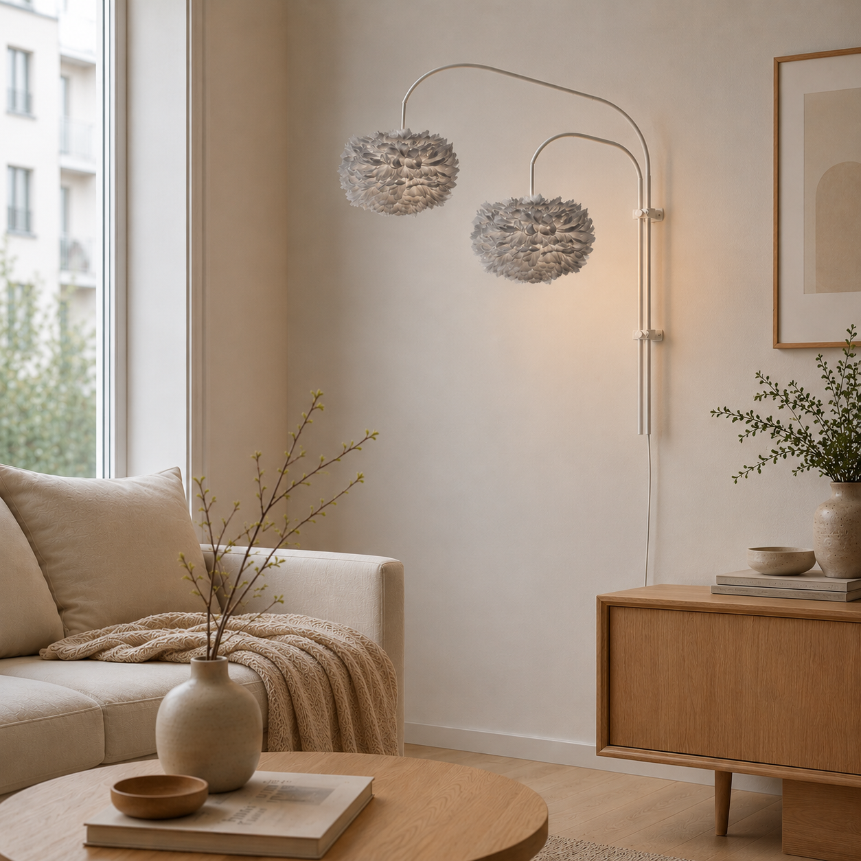 Willow Wall double white wandlamp met eos mini light grey 
