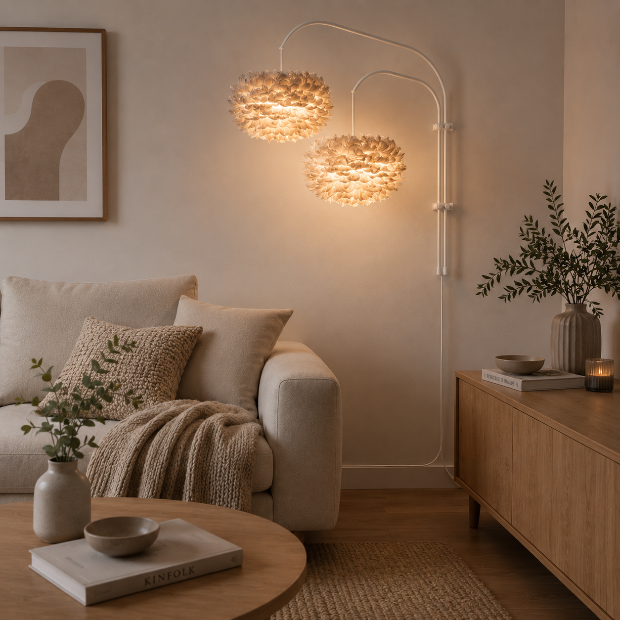 Willow Wall double white wandlamp met eos medium light brown 